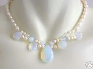 

Charming opal drops pendant white FW pearl necklace Fashion AKOYA Free shipping