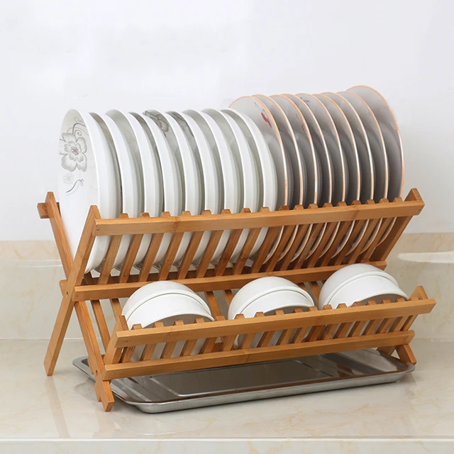 Dish Drying Rack Bamboo Dish Rack Collapsible Dish Drainer, Foldable dish  drying rack Wooden Plate Rack Made of 100% Natural Bam - AliExpress