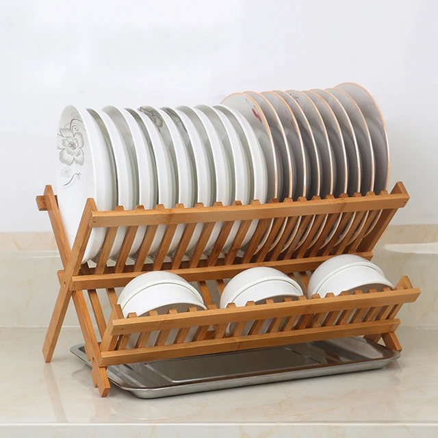 Dish Drying Rack Bamboo Dish Rack Collapsible Dish Drainer, Foldable
