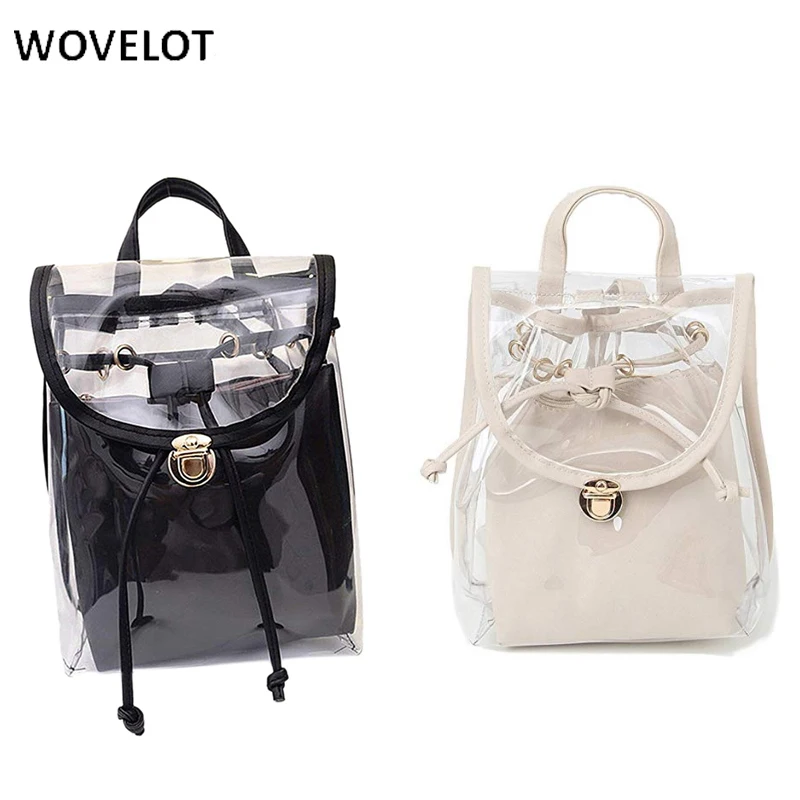 

Girls Transparent Travel Beach Backpack Fashion High Quality Youth Leather Backpacks School Shoulder Bag Women's 2 in 1 Bagpack