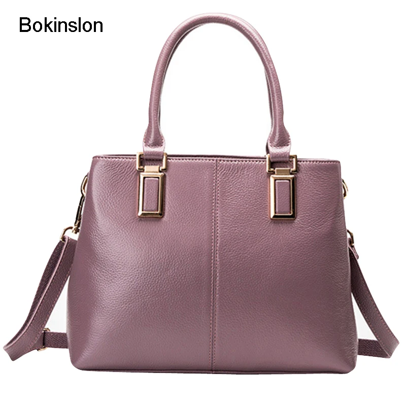

Bokinslon Leather Bags Woman Fashion Litchi Pattern Women Shoulder Bags Split Leather Solid Color Ladies Crossbody Bag