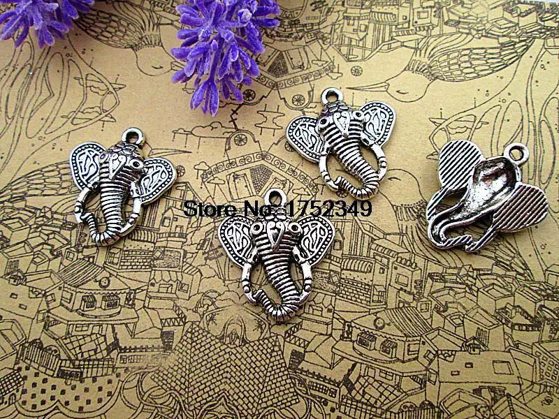 

10 шт-Слон Pachyderm Подвески античный Серебряный Тибетский слон Pachyderm Подвески 27x24mm