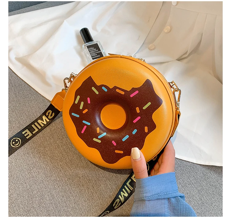 3 Color Fun Cartoon Smiley Shoulder Strap Donut Design Girl's Round Shoulder Bag Handbag Crossbody Bag Women Casual Totes Pouch