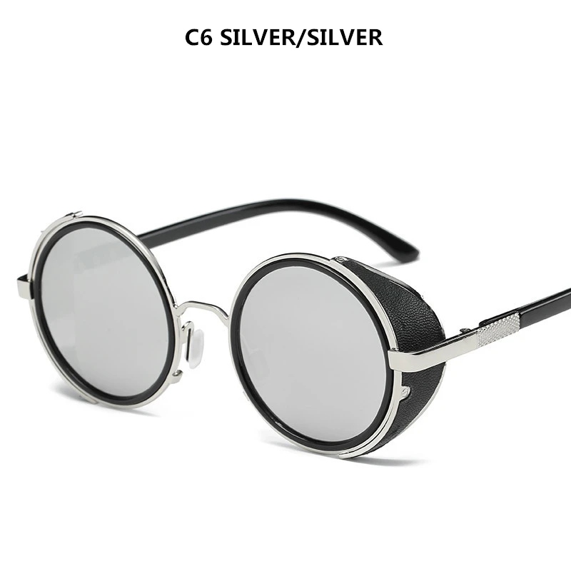 Брендовые зеркальные линзы стимпанк Солнцезащитные очки новые винтажные Ретро солнцезащитные очки мужские круглые стимпанк кибер очки для мужчин/женщин - Цвет линз: SILVER SILVER