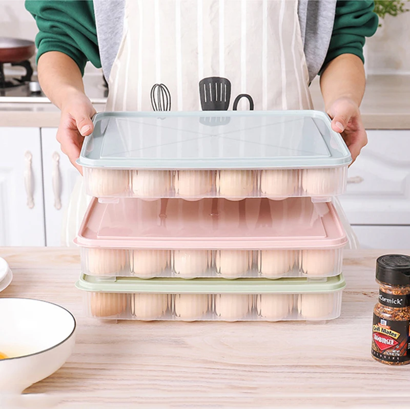 

24 Grid Egg Plastic Storage Box For Kitchen Portable Container Keep Eggs Fresh Holder Stackable Freezer Refrigerator Organizers