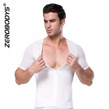 ZEROBODYS, Мужская облегающая эластичная ткань, на молнии, компрессионная, для живота, с контролем талии, cincher, короткий рукав, футболка 389