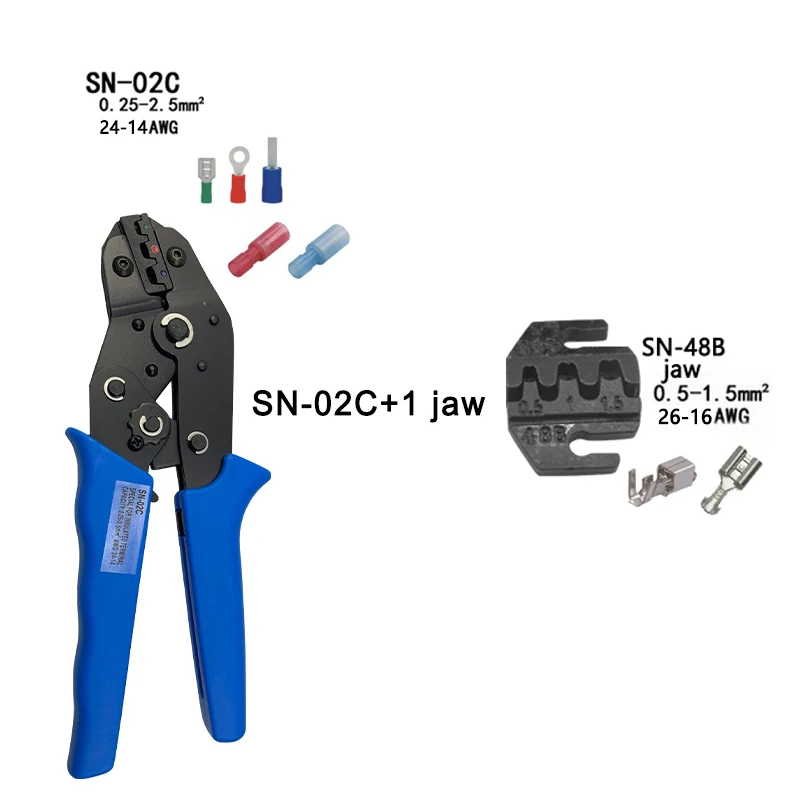 Обжимные плоскогубцы комплект посылка SN-02C 4 Челюсти для 0,25-2,5 мм 24-14AWG изолированные клеммы и стыковые соединители электрические Зажимные инструменты - Цвет: SN-02C  1JAW