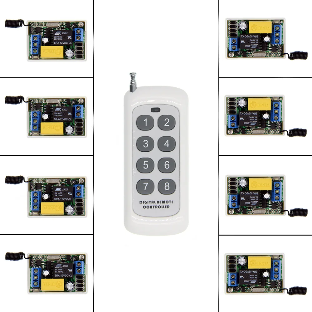 

0-500m Mini Size 220V 1CH 1CH 10A Wireless Remote Control Switch Relay Receiver +8CH Transmitter System ,315 / 433 Toggle