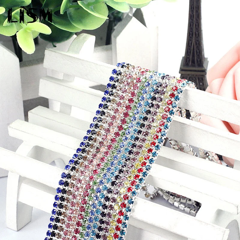 

LISM 1M/lot High Density Flatback Rhinestone Crystal Chain Sew-On Clothes Rhinestone For Needlework DIY Decor Accessories