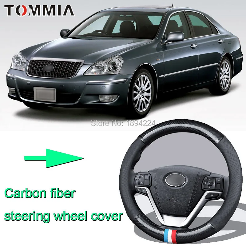 

38CM Size M Rubber Carbon Fiber Leather Car Steering Wheel Cover Non-slip breathable For Toyota crown