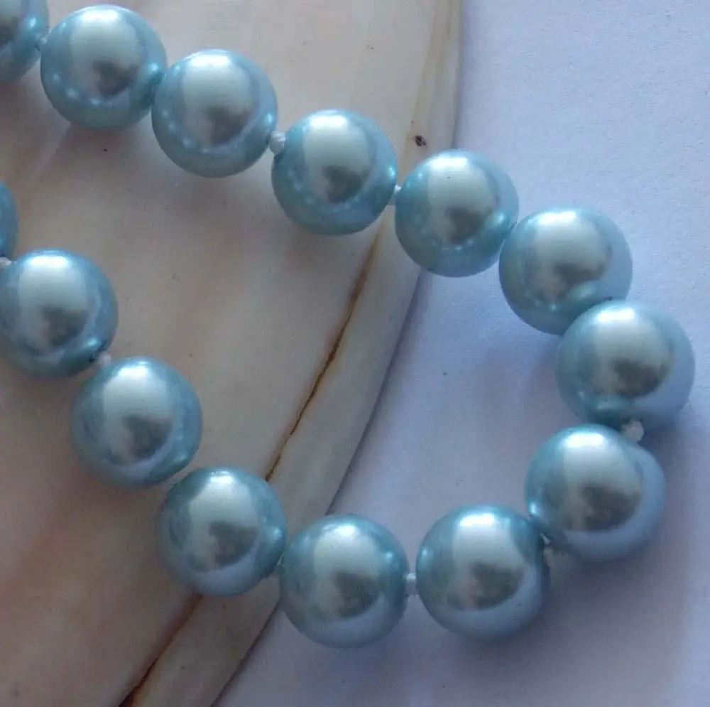 

FREE SHIPPING>>>@@ > 10mm AAA Light Blue South Sea Shell Pearl Round Beads Necklace 18'' AAA style Fine Noble real Natural &