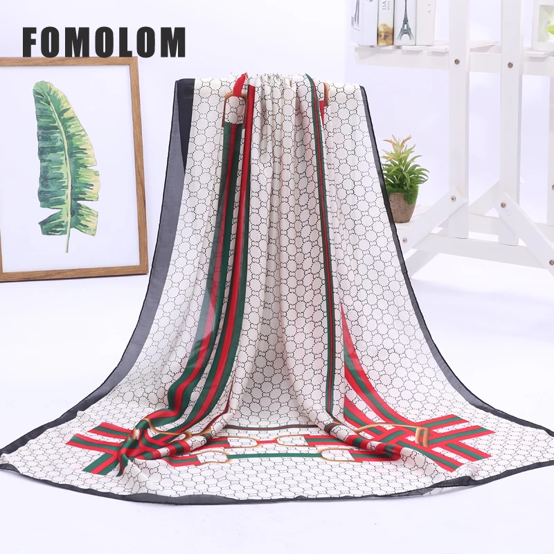 

FOMOLOM Desigual Women Bandana Printted Scarf Luxury Brand 2018 Fashion Ladies Spring Autumn Silk Scarves Shawls Pashmina SJ002