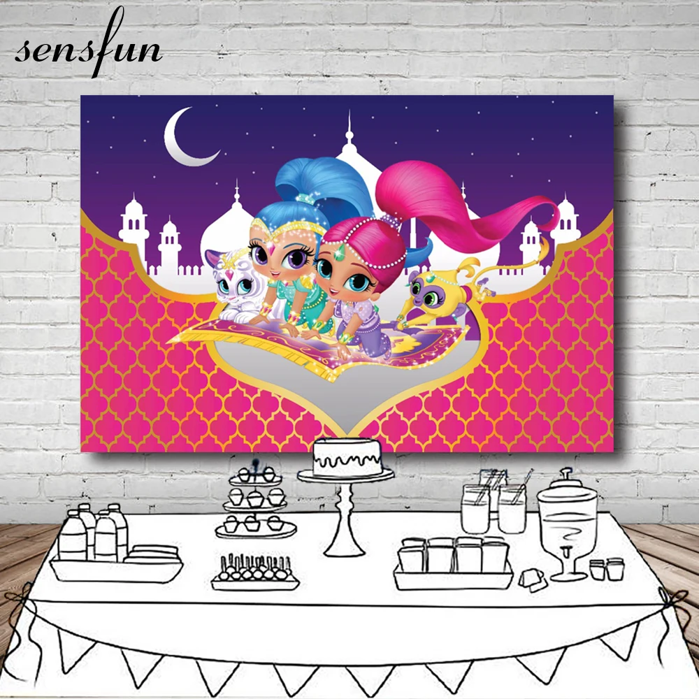 

Sensfun Shimmer and Shine Photography Backdrop For Girls Purple Hot Pink Birthday Party Backgrounds For Photo Studio 7x5FT Vinyl