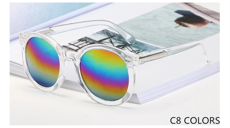 Новинка, солнцезащитные очки со стрелками, женские, Ретро стиль, с заклепками, круглые очки, прозрачные, многоцветные, топовые, солнцезащитные очки, gafas de sol mujer, UV400 - Цвет линз: Colors