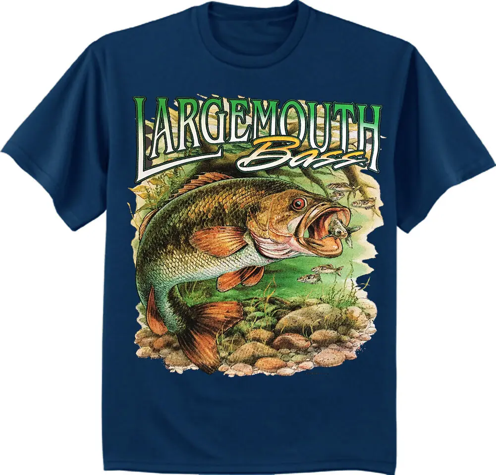 t shirt for men navy blue tee bass fish 