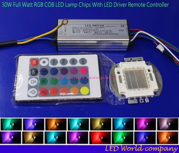 

1ste 30W rgb led chip+30W RGB LED Driver Waterproof+24key Remote kit For Flood Light Lawn Lighting