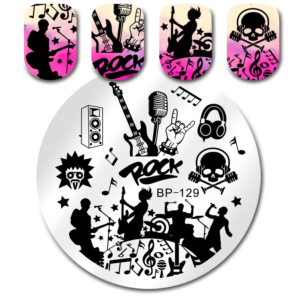 BORN PRETTY 5,5 см дорожный шаблон для стемпинга для нейл-арта макияж Кошка рок музыка маникюр ногтей изображения пластины BP-123~ 29