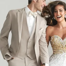 Индивидуальный приталенный костюм для мужчин бежевый свадебный смокинг мужские свадебные костюмы пиджак для жениха+ брюки+ галстук+ жилет