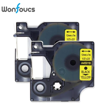 

12mm Compatible Dymo D1 Tapes 45018 S0720580 2 Packs Black on Yellow Printer Ribbons For Label Manager 100 210 Typewriter