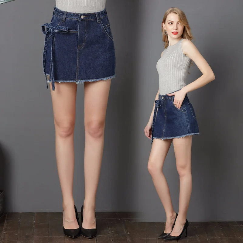 Roy's Fans Fashion Women Denim Shorts Summer Mini Length Straight Shorts Skirt For Women Trousers Ribbons Plus Size
