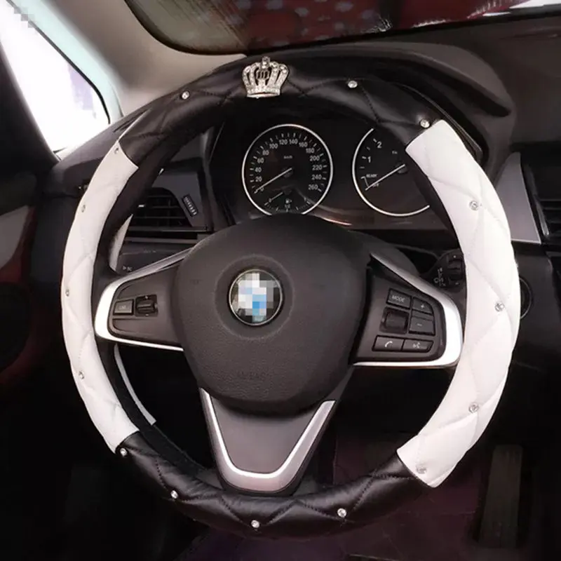 

Rhinestone Crystal Car Steering wheel cover Crown Coverd Women Luxurious Diamond PU Leather Car handles cover