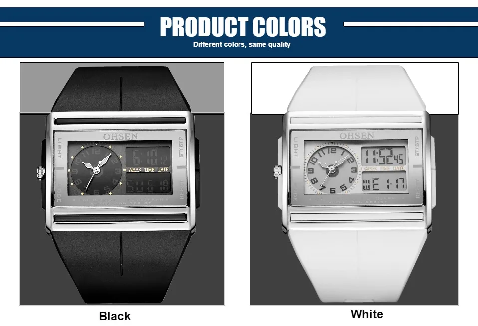 Лучшие продажи Ohsen Цифровые кварцевые модные черные мужские наручные часы 30 м водонепроницаемый резиновый ремешок ЖК-дисплей спортивные мужские часы в подарок orologio uomo