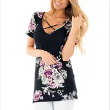 

spring and summer ladies tops tees Women's clothing short sleeve print floral O-neck T-Shirts N042