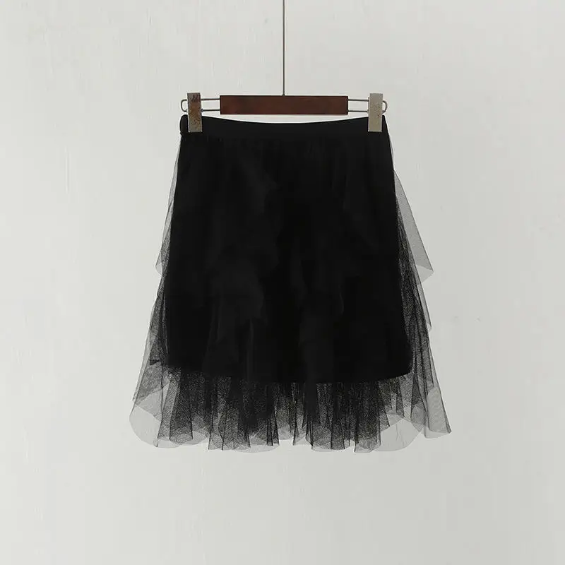 Летняя новая мини-юбка из тюля, пышные многоуровневые вечерние юбки-пачки с рюшами, юбки-пачки для взрослых, плиссированная сетчатая юбка