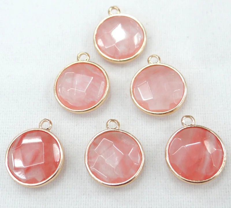 

Wholesale fashion Natural Stone circular Shape Rose Quartzz Pendant DIY for Necklace or Jewelry Making 18 Color Free shipping