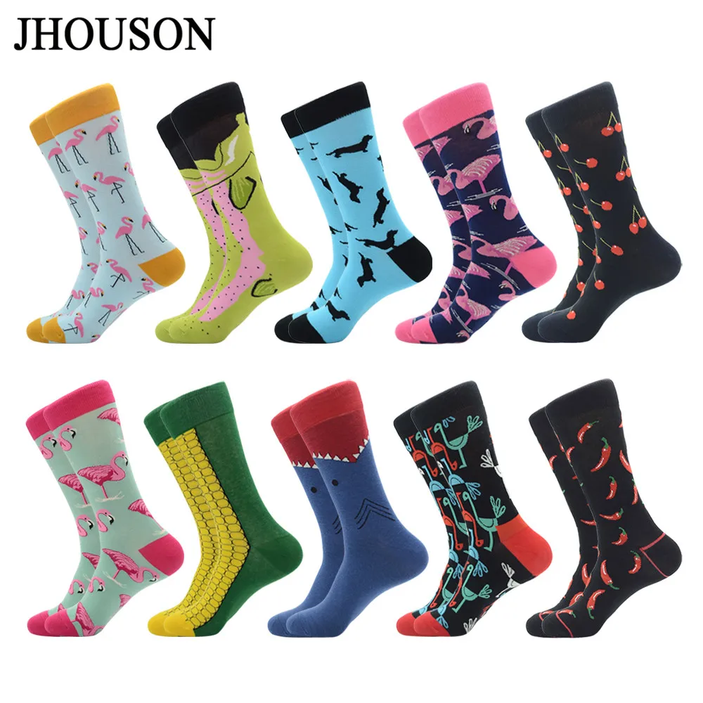 

Jhouson 1 pair Funny Men's Colorful Combed Cotton Dress Socks Flamingo Cherry Pattern Casual Novelty Crew Sock For Wedding Gifts