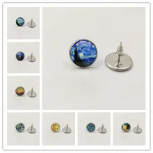 Хит/цвет простой стиль серьги Ван Гог знаменитый артист Звездная ночь серьги-гвоздики Бижутерия со стеклянными кабошонами женские подарки