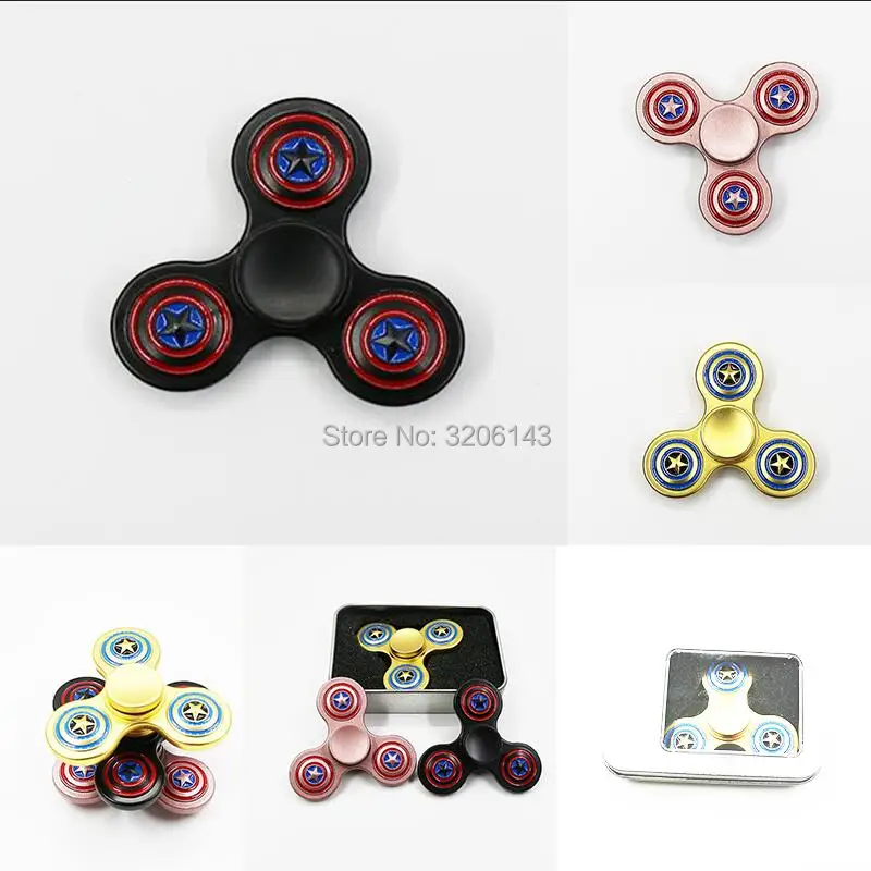 

3 Color Three Leaves Captain America Zinc Fidget Spinner Hand Spinner Focus Reduce Autism ADHD Stress Toys With Gift Box