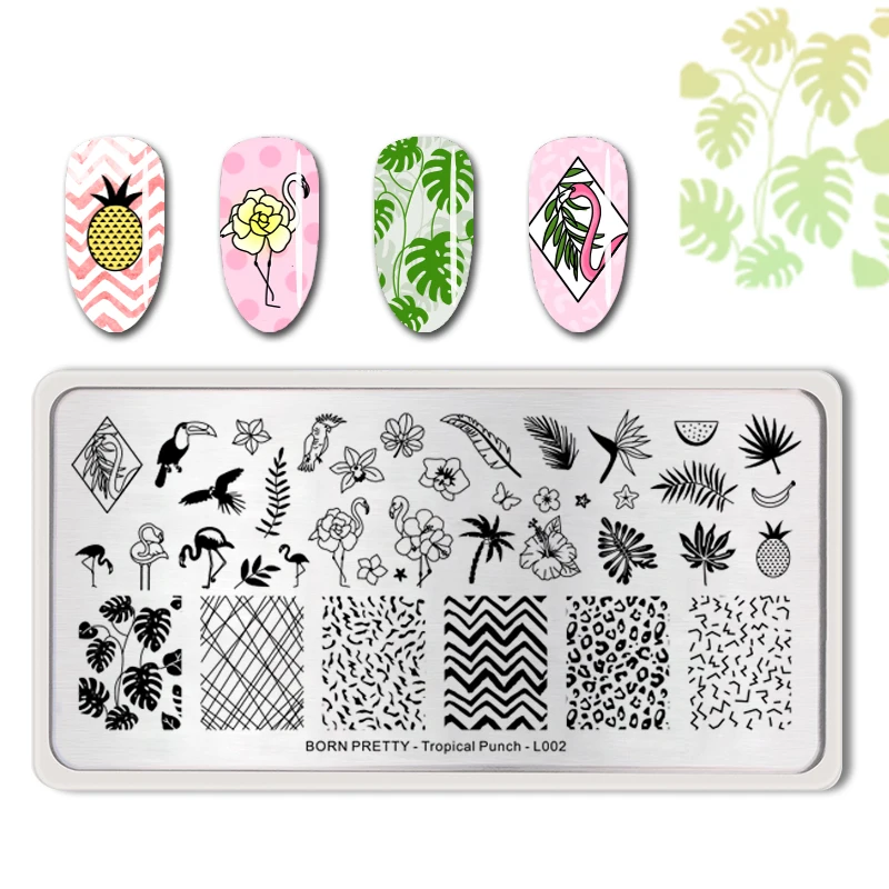 

BORN PRETTY Tropical Fruit Stamping Plates Summer Animal Nail Art Stamp Image Plate Punch Pattern Rectangle Nail Templates