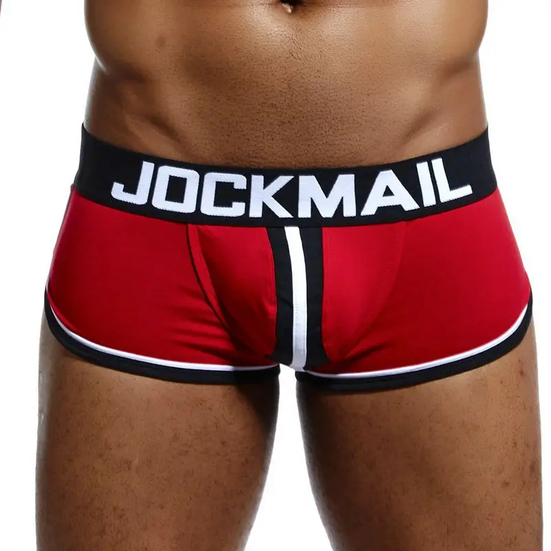 Бренд JOCKMAIL, мужские боксеры с u-образным мешочком, сексуальное нижнее белье с открытой спиной и дырками, хлопковые трусы, боксеры, шорты, мужские трусы, лидер продаж - Цвет: Красный