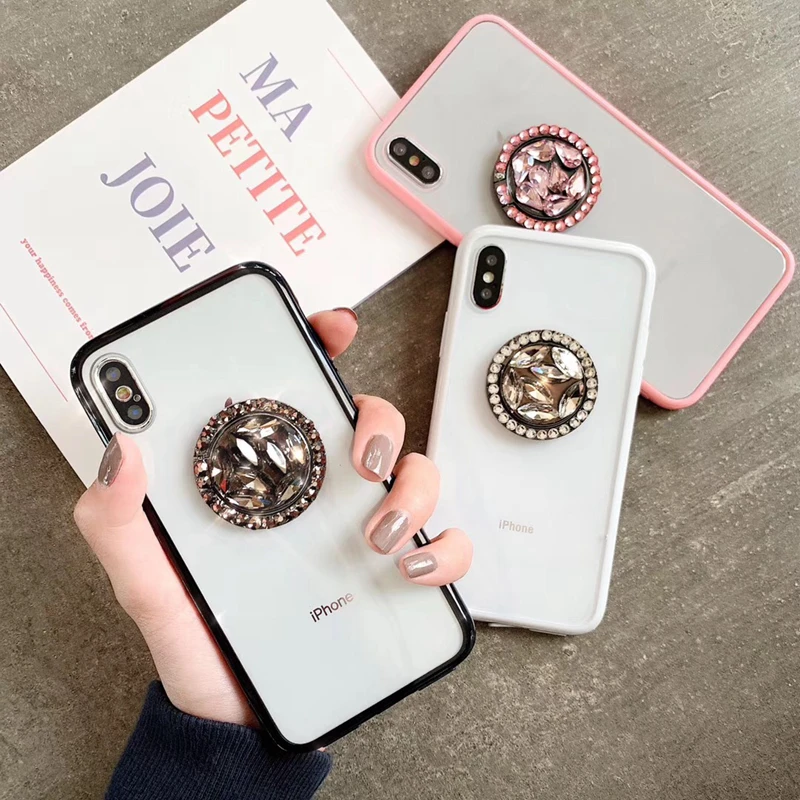 

KPAY Luxury Rhinestone Clear Transparent Phone case for iphone 6 6s 7 plus 8plus X XS XR XS Max 360 Degree Kickstand back cover