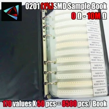 0201 SMD образец резистора книга 170values* 50 шт. = 8500 шт. 1% 0ohm до 1,5 м чип комплект резисторов в ассортименте