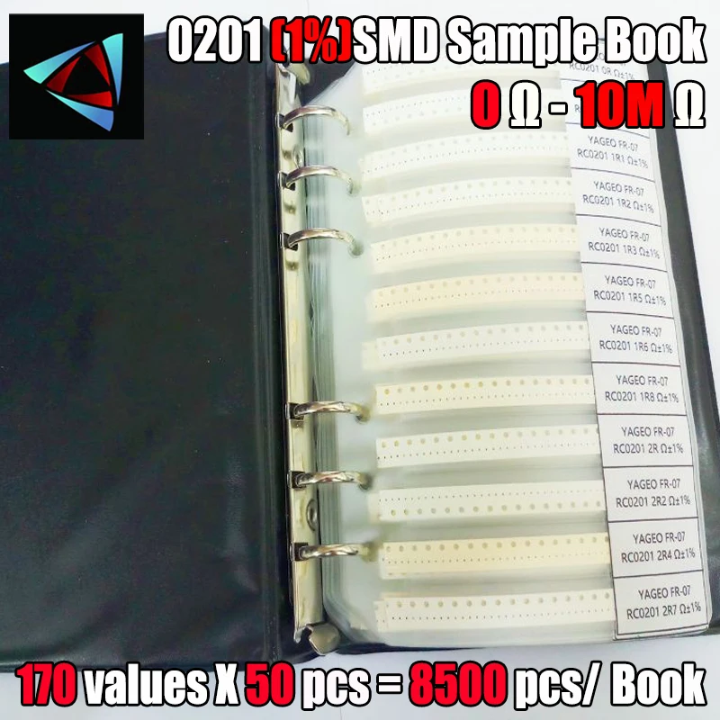 NEW! 0201 SMD YAGEO Resistor Sample Book 1% Tolerance 170valuesx50pcs=8500pcs Resistor Kit 0R~10M
