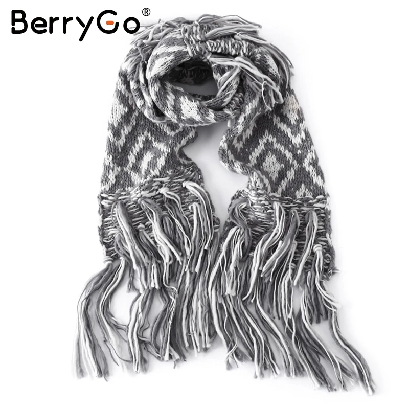 BerryGo Fashion casual winter thick big scarf women Tassel knitting