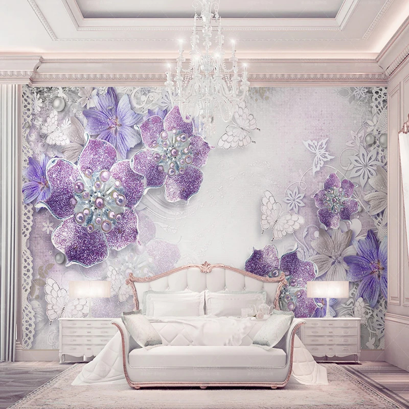 Высокое качество пользовательские 3D стереоскопические фиолетовые цветы спальня обои дизайн ТВ фон, настенные росписи Современный домашний декор обои