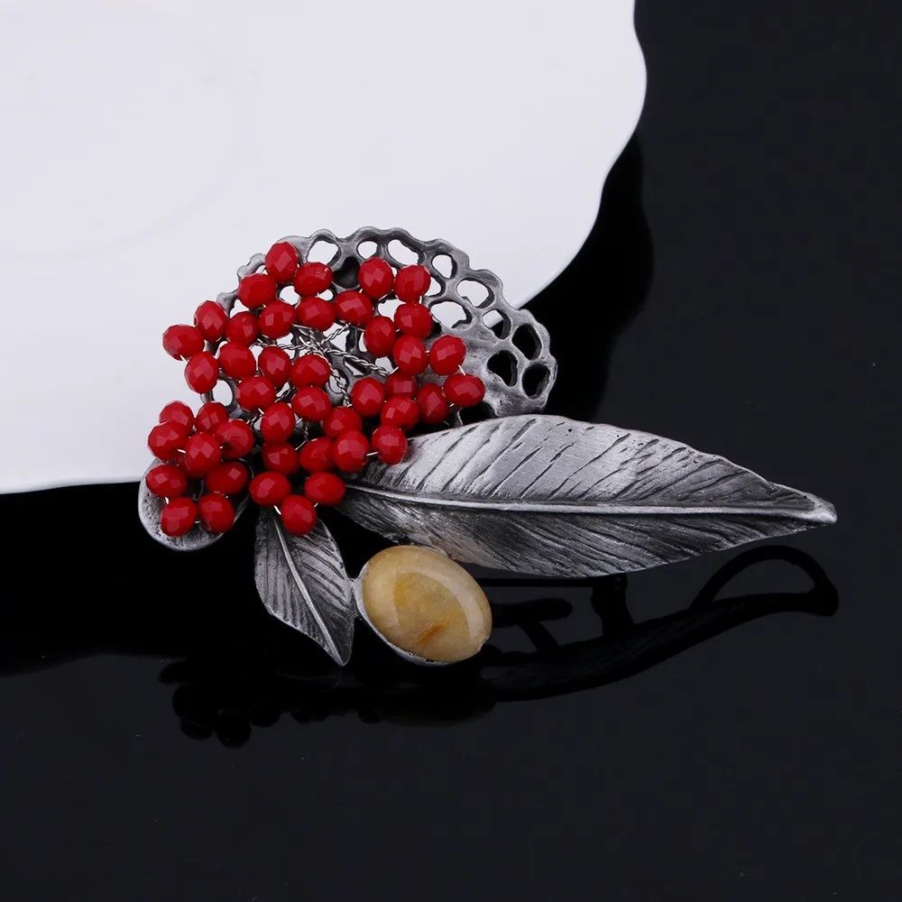 JUJIE Nature Stone Leaf Brooches For Women Fashion Flower Wedding Bouquets Lapel Pin Plant Vintage Brooch Pins Dropshipping