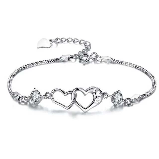 New Hot Charming Double Heart Bracelet Crystal Silver New Hot Charming Double Heart Bracelet Crystal Silver Plated Women Engagement Bracelets Bangles Pulseras
