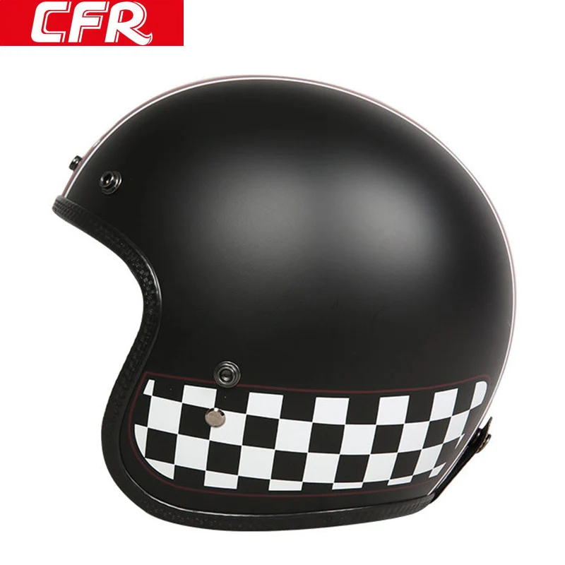 CFR Ретро стекловолокно реактивный шлем 3/4 открытый лицо мото rbike шлем локомотив полупокрытый moto Casco ECE одобренный - Цвет: Black white style