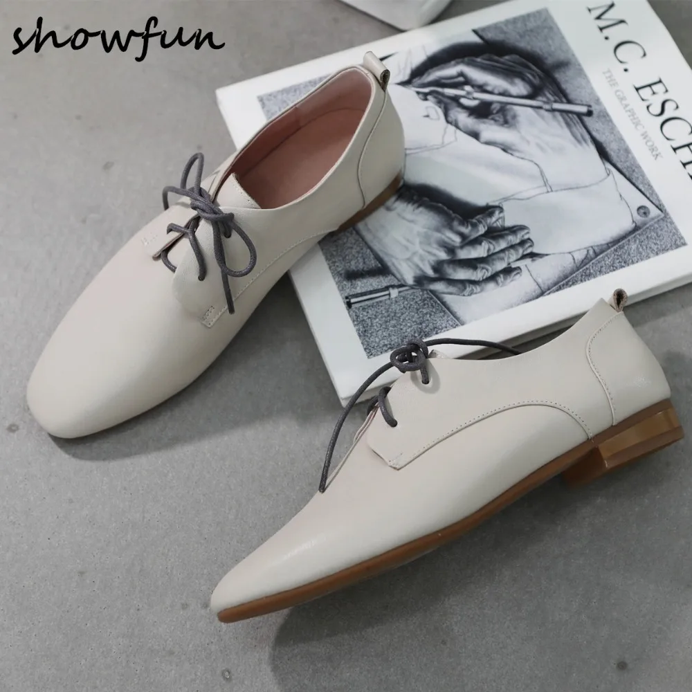 

Size 34-40 Women's Genuine Leather Flats Oxfords Brand Designer Lace-up Leisure Espadrilles Comfortable Brogues Shoes for Women