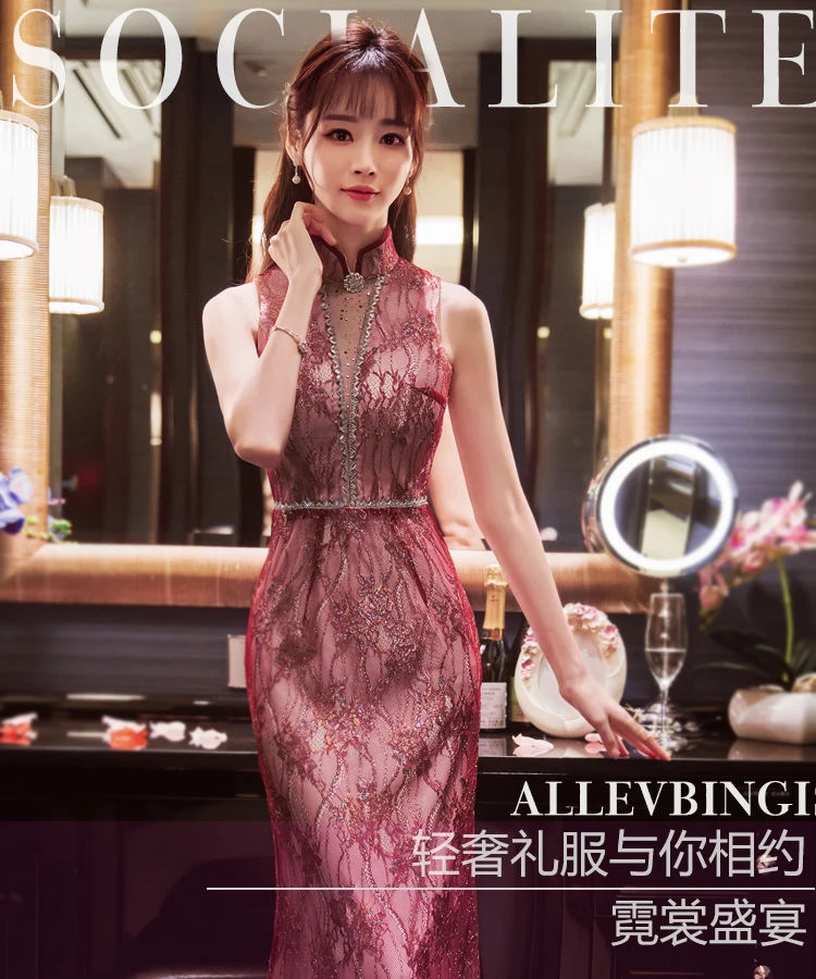 Fashion Sexy Hollow Lace Modern Cheongsam Chinese Evening Dress Summer ...