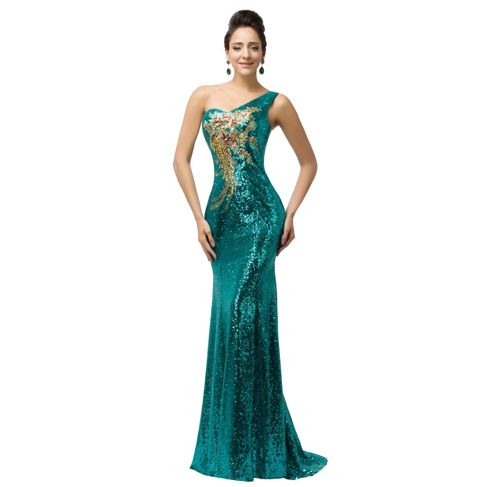 Teal Sequined Prom Dress