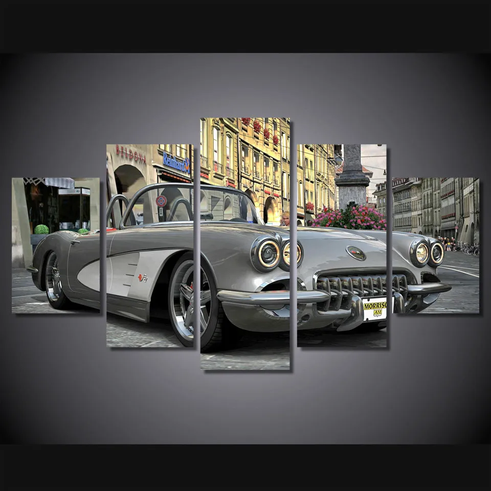 Wall Art Canvas Painting Poster 5 Panel Cool Car Landscape Wall