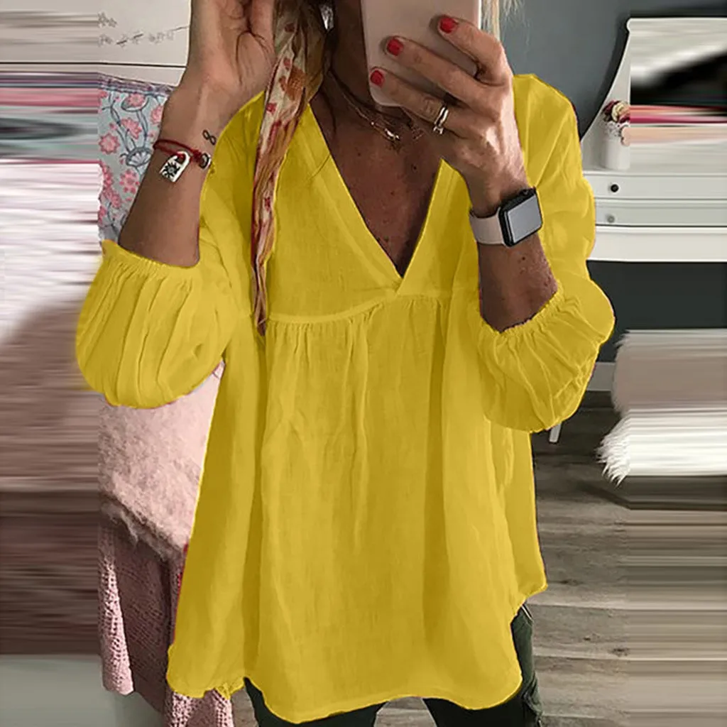 SAGACE женская рубашка блузки s 2019 сексуальная VNeck рукав 3/4 одноцветная хлопковая