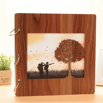 

New 6 inch covered wooden album loose-leaf baby couple paste album hand-carved custom DIY wedding commemorative photo collection