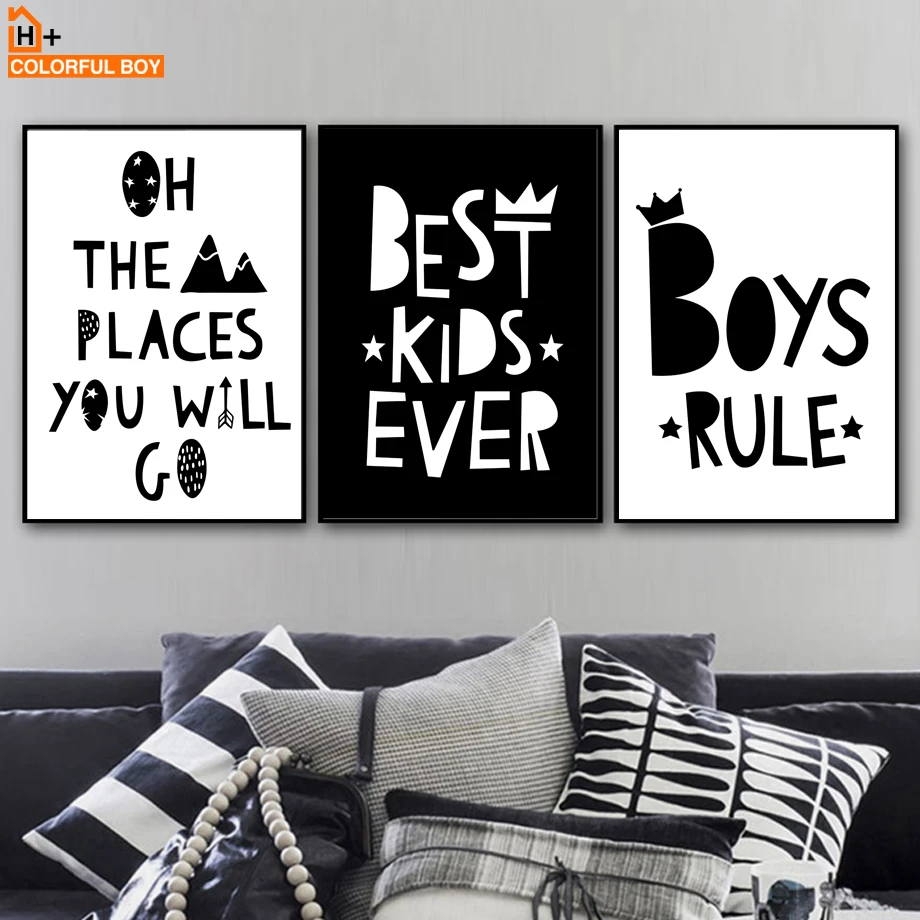 

COLORFULBOY Baby Rule Quotes Wall Art Black White Nordic Posters And Prints Canvas Painting Wall Pictures Kids Room Study Room