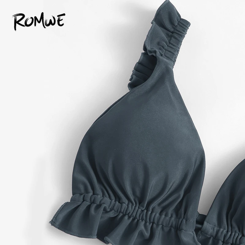Romwe الرياضة رمادي الصلبة مثلث هدب أعلى مع طنجة أسفل مجموعة البكيني النساء الصيف يغرق الرقبة مبطن شاطئ عطلة ملابس السباحة Romwe الرياضة رمادي الصلبة مثلث هدب أعلى مع طنجة أسفل مجموعة البكيني النساء الصيف يغرق الرقبة مبطن شاطئ عطلة ملابس السباحة